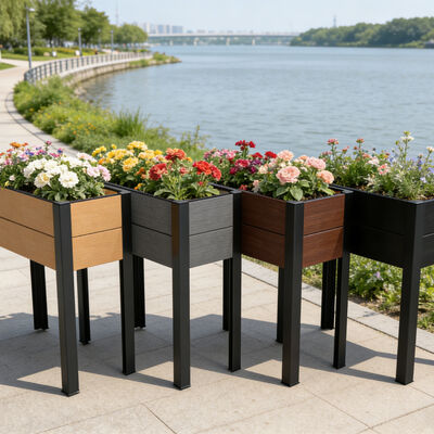 Moderner Hochbeet-Garten mit wasserdichtem, feuerhemmendem, umweltfreundlichem Holz-Kunststoff-Verbundwerkstoff für den Außenbereich