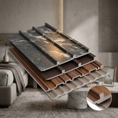 Modernes WPC-Wandpaneel für den Innenbereich mit geriffeltem Holzmaserungsdesign für Wohnzimmer und Schlafzimmer