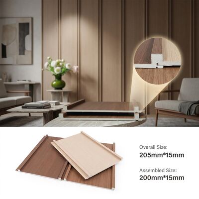 Modernes WPC-Wandpaneel für den Innenbereich mit geriffeltem Holzmaserungsdesign für Wohnzimmer und Schlafzimmer